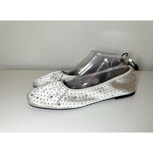 ZARA Silver Rhinestone Sparkly Ballet Flats Slip On Shoes Women US 9 EU 40 NEW
